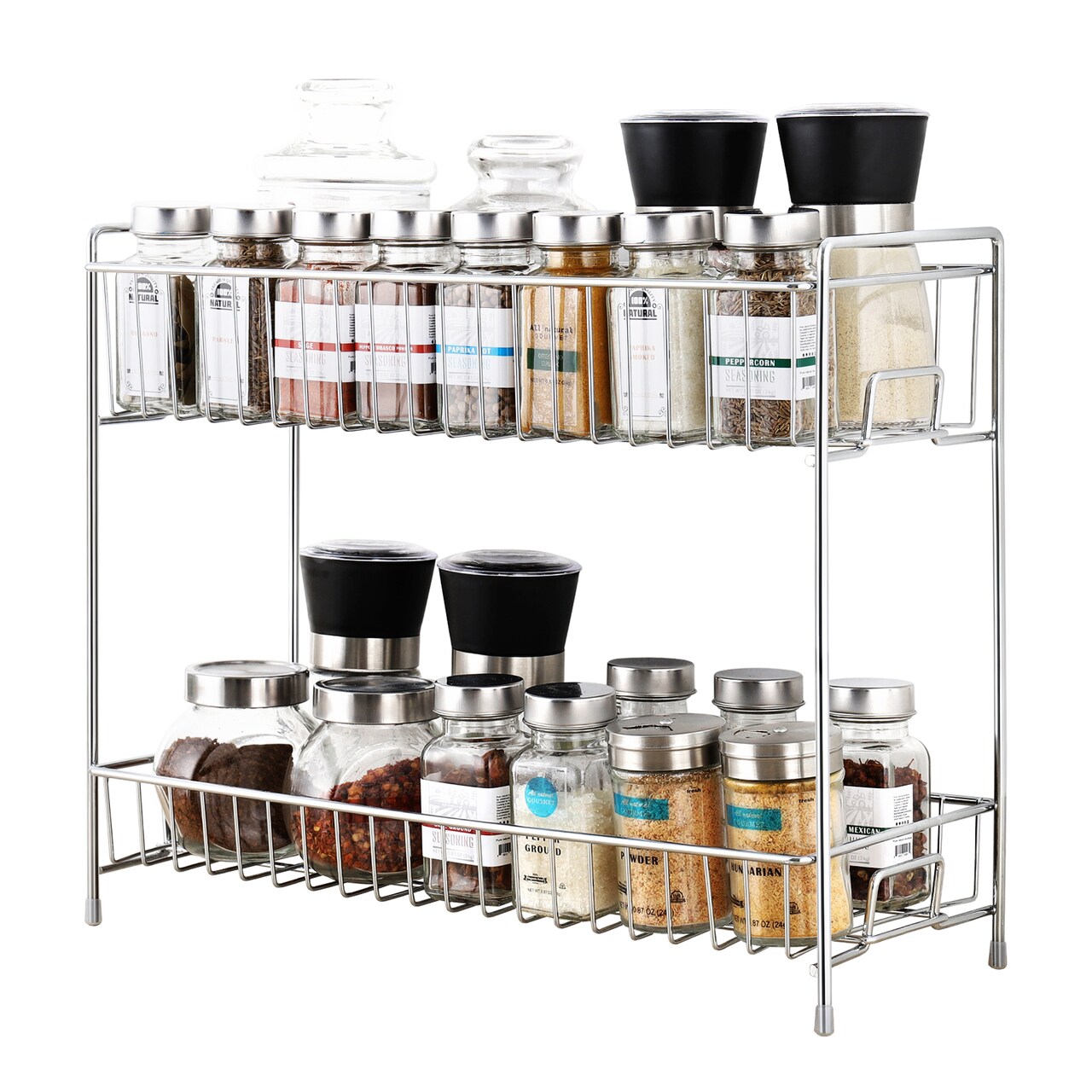 2-Tier Spice Rack for Countertop, Kitchen Storage Organizer Shelf Counter Shelf Under Sink Cabinet Organizer for Kitchen Bathroom Office